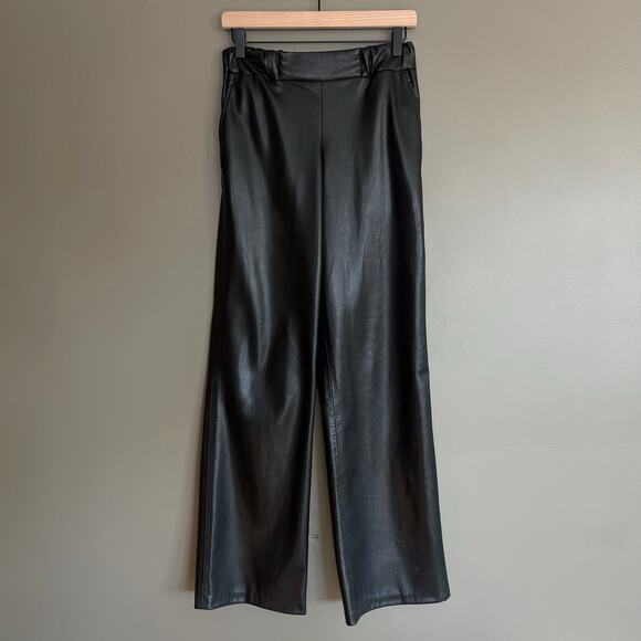 Anine Bing Koa Pant in Black Vegan Leather Size XS High Rise Wide Leg Chic Sexy - Picture 4 of 16